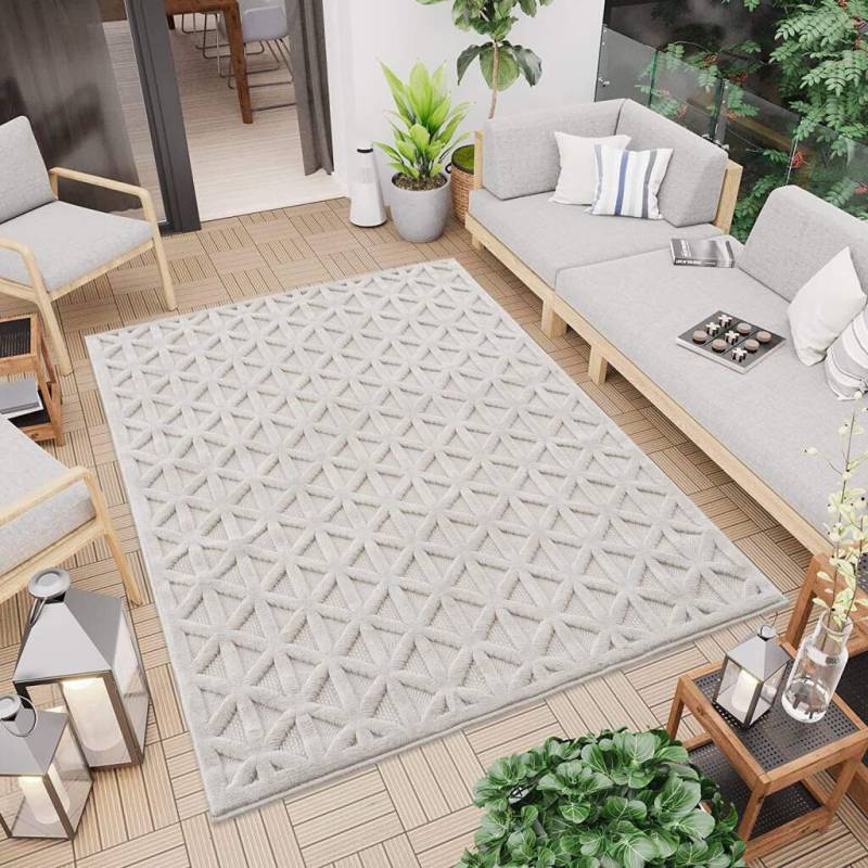 Carpet City Teppich »In-& Outdoorteppich Santorini 58500, 3D-Effekt, Raute-Optik«, rechteckig, 5 mm Höhe, Wetterfest & UV-beständig für Terrasse, Balkon, Küche, Flur von Carpet City