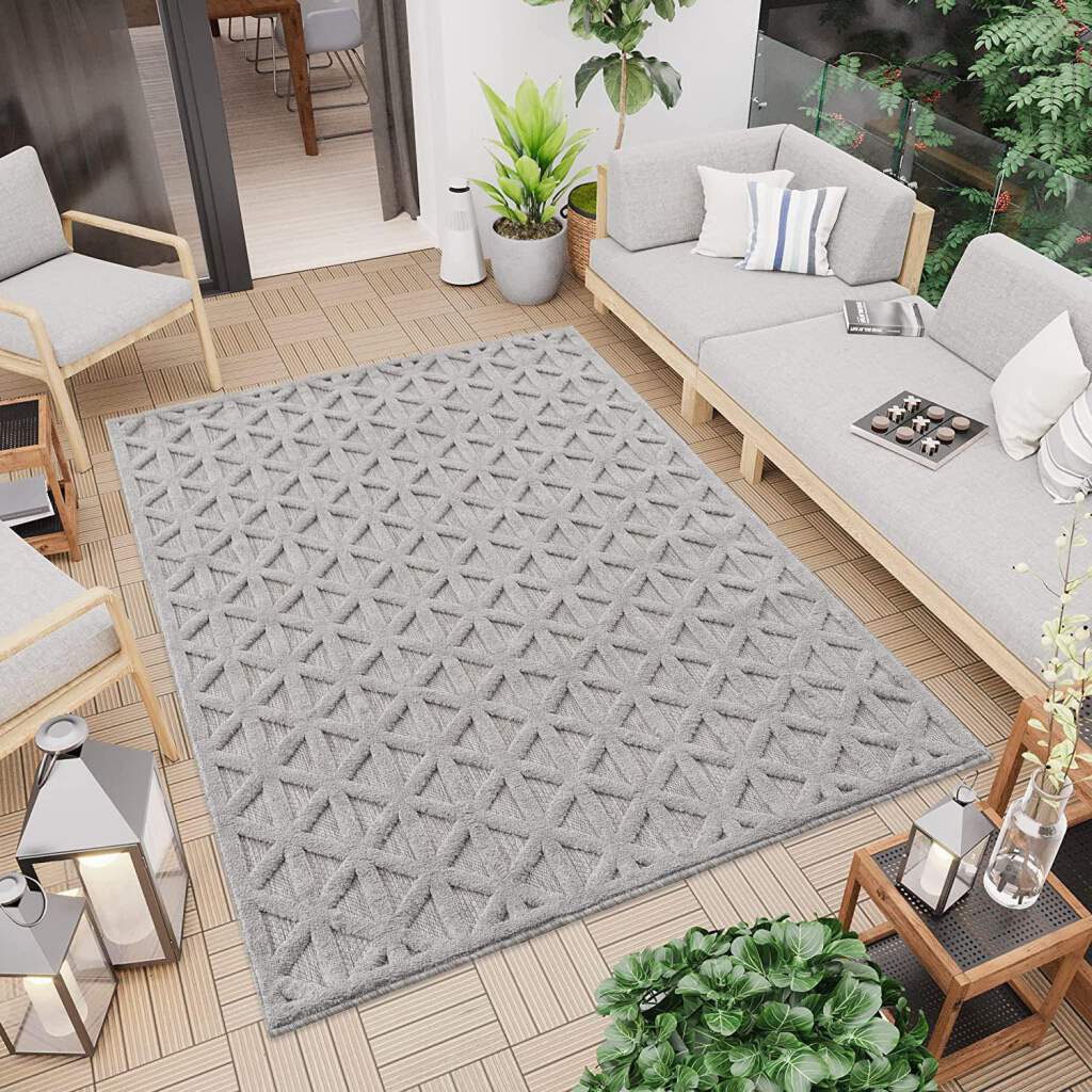 Carpet City Teppich »In-& Outdoorteppich Santorini 58500, 3D-Effekt, Raute-Optik«, rechteckig, 5 mm Höhe, Wetterfest & UV-beständig für Terrasse, Balkon, Küche, Flur von Carpet City