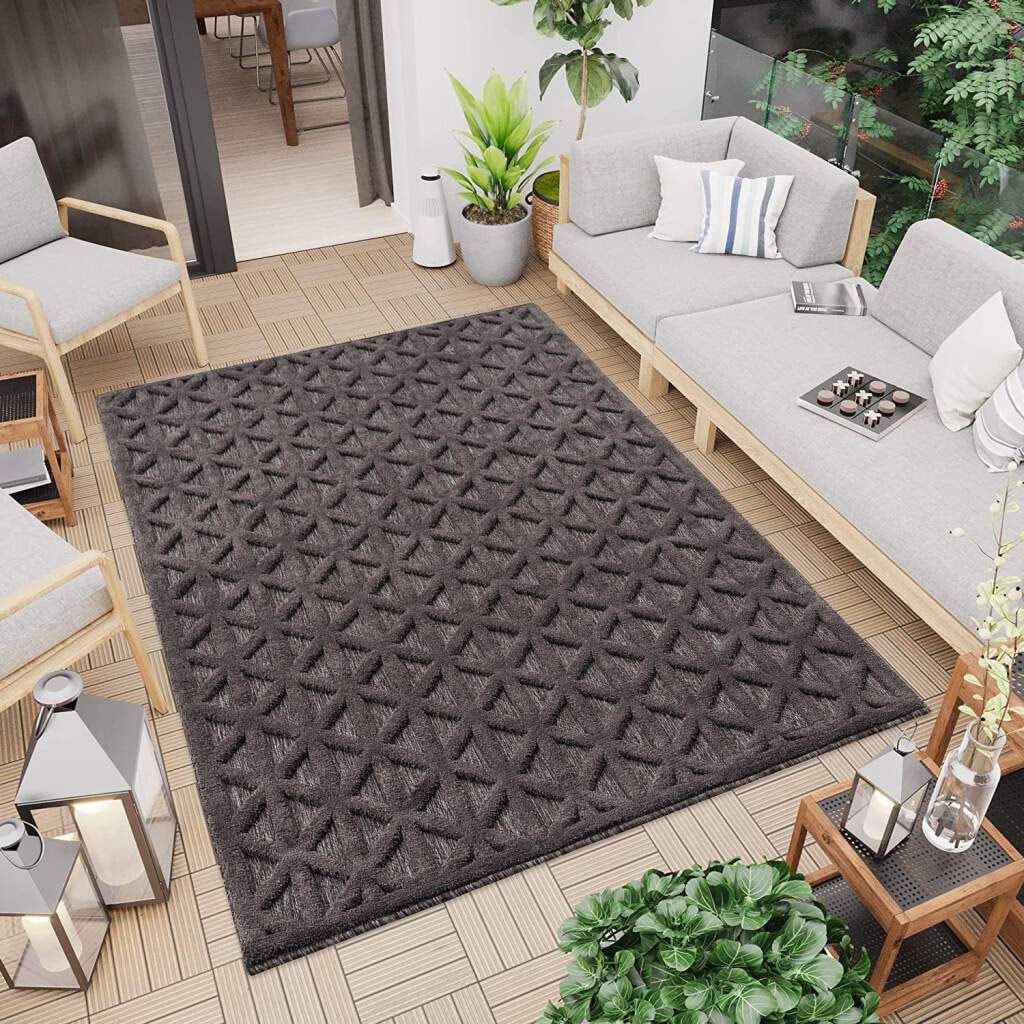 Carpet City Teppich »In-& Outdoorteppich Santorini 58500, 3D-Effekt, Raute-Optik«, rechteckig, Wetterfest & UV-beständig für Terrasse, Balkon, Küche, Flur von Carpet City
