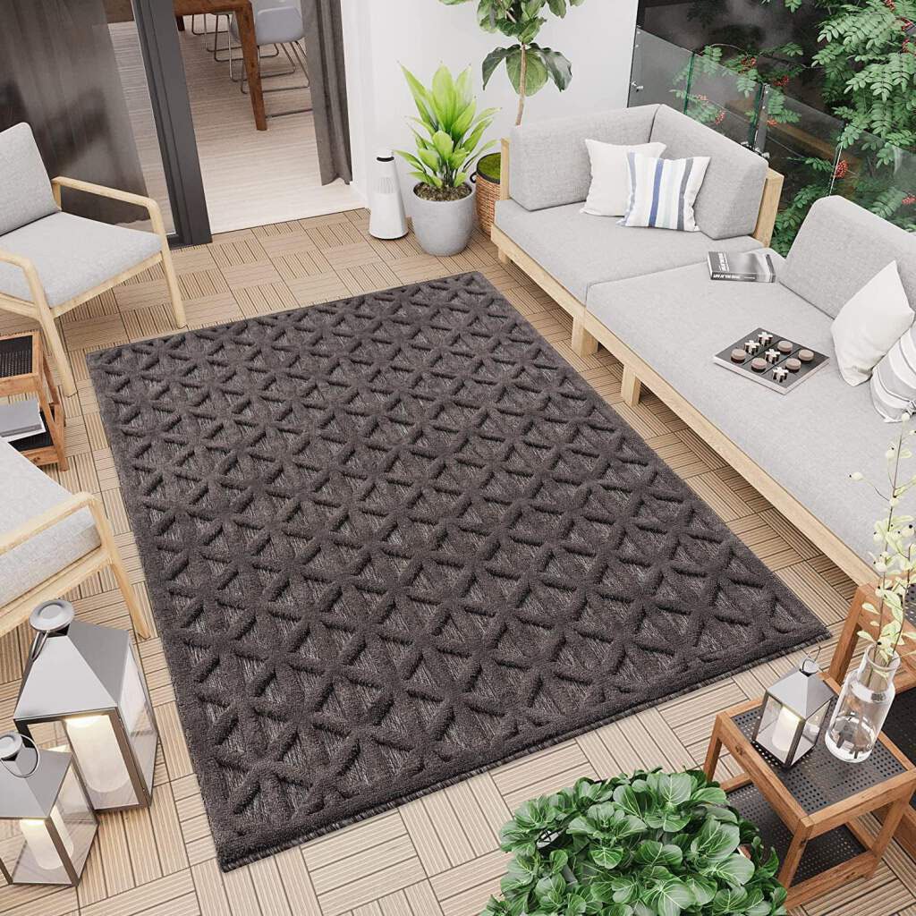 Carpet City Teppich »In-& Outdoorteppich Santorini 58500, 3D-Effekt, Raute-Optik«, rechteckig, 5 mm Höhe, Wetterfest & UV-beständig für Terrasse, Balkon, Küche, Flur von Carpet City