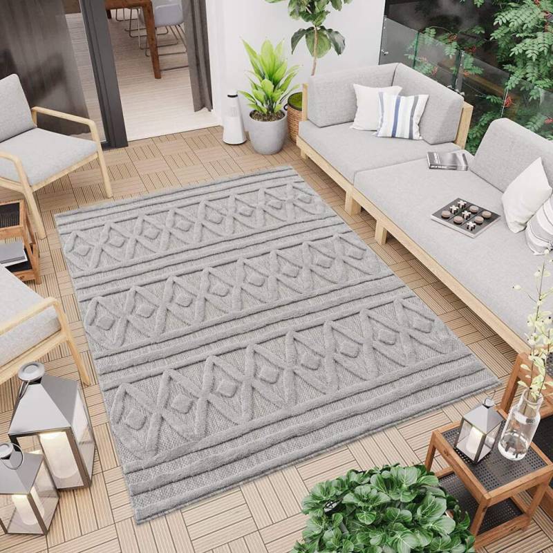 Carpet City Teppich »In-& Outdoorteppich Santorini 58538, 3D-Effekt, Raute-Optik«, rechteckig, 5 mm Höhe, Wetterfest & UV-beständig für Terrasse, Balkon, Küche, Flur von Carpet City