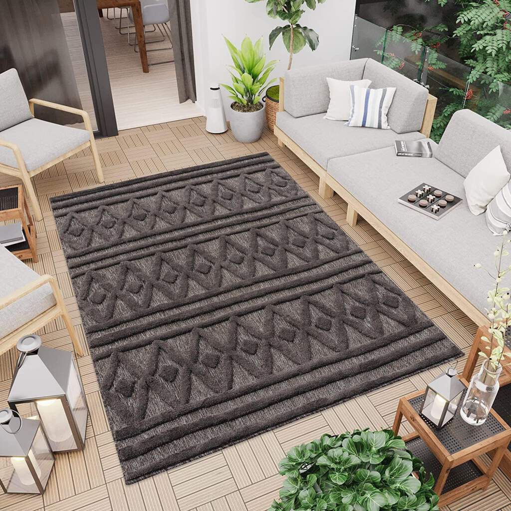 Carpet City Teppich »In-& Outdoorteppich Santorini 58538, 3D-Effekt, Raute-Optik«, rechteckig, 5 mm Höhe, Wetterfest & UV-beständig für Terrasse, Balkon, Küche, Flur von Carpet City