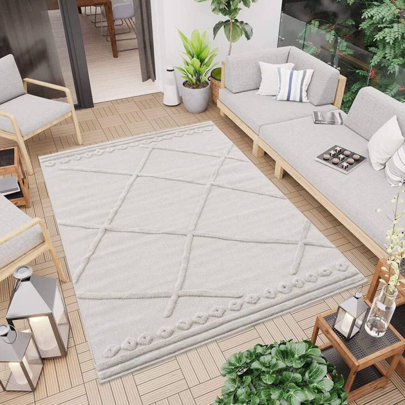 Carpet City Teppich »In-& Outdoorteppich Santorini 58578, 3D-Effekt, Raute-Optik«, rechteckig, 5 mm Höhe, Wetterfest & UV-beständig für Terrasse, Balkon, Küche, Flur von Carpet City