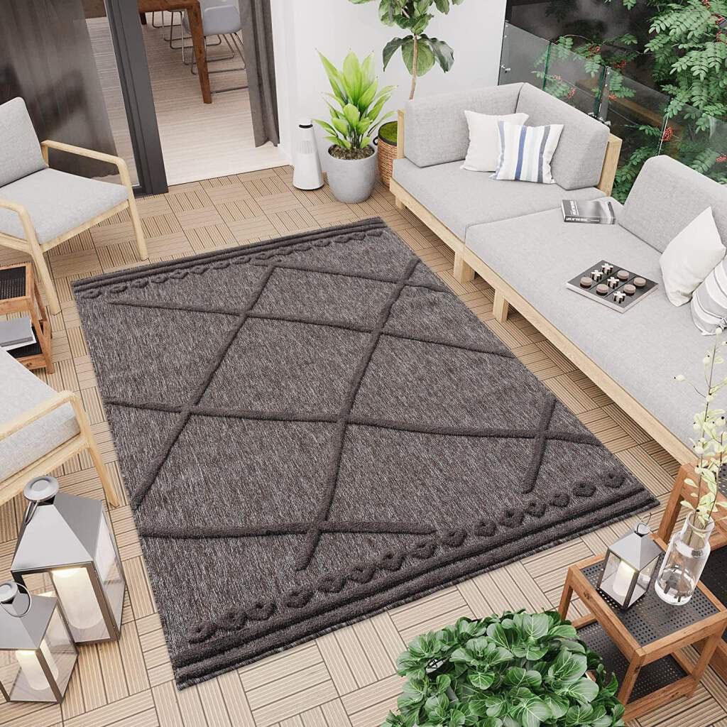 Carpet City Teppich »In-& Outdoorteppich Santorini 58578, 3D-Effekt, Raute-Optik«, rechteckig, 5 mm Höhe, Wetterfest & UV-beständig für Terrasse, Balkon, Küche, Flur von Carpet City