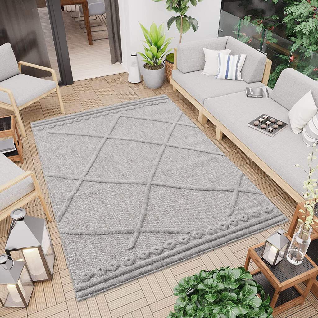 Carpet City Teppich »In-& Outdoorteppich Santorini 58578, 3D-Effekt, Raute-Optik«, rechteckig, Wetterfest & UV-beständig für Terrasse, Balkon, Küche, Flur von Carpet City