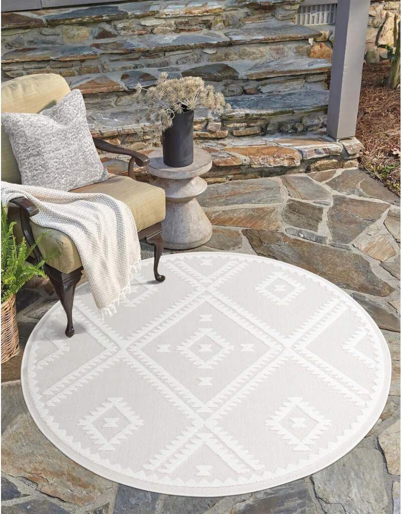 Carpet City Teppich »In-& Outdoorteppich Santorini 454, 3D-Effekt, Raute-Optik«, rund, 5 mm Höhe, Wetterfest & UV-beständig für Terrasse, Balkon, Küche, Flur von Carpet City