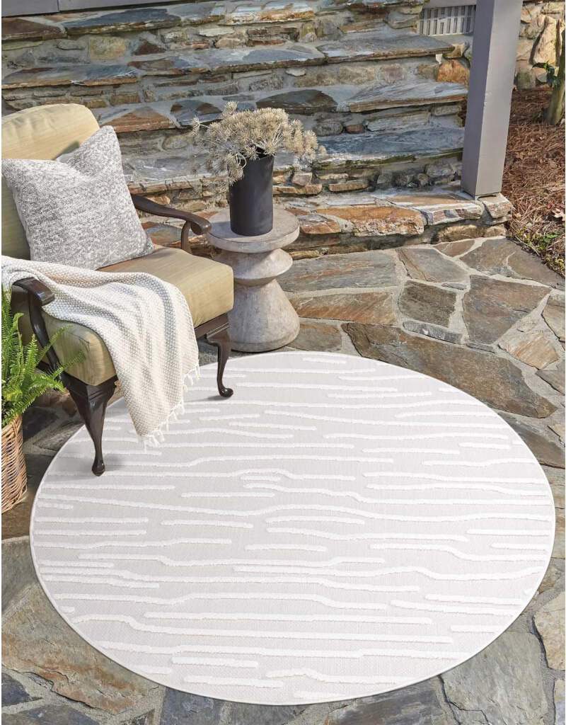 Carpet City Teppich »In-& Outdoorteppich Santorini 450, 3D-Effekt, Gestreift«, rund, 5 mm Höhe, Wetterfest & UV-beständig für Terrasse, Balkon, Küche, Flur von Carpet City