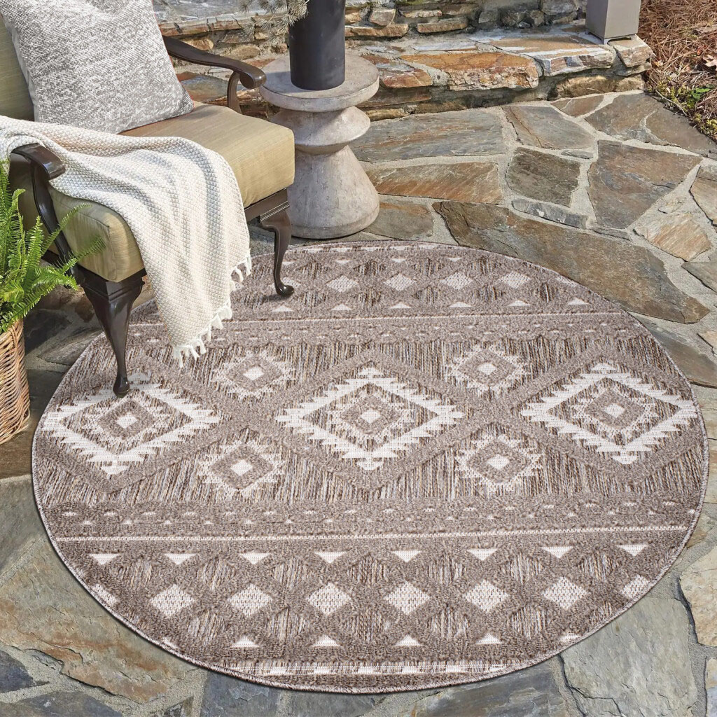 Carpet City Teppich »In-& Outdoorteppich Santorini 435, 3D-Effekt, Boho-Look«, rund, 5 mm Höhe, Wetterfest & UV-beständig für Terrasse, Balkon, Küche, Flur von Carpet City