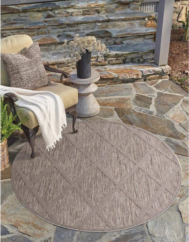 Carpet City Teppich »In-& Outdoorteppich Santorini 457, 3D-Effekt, Raute-Look«, rund, 5 mm Höhe, Wetterfest & UV-beständig für Terrasse, Balkon, Küche, Flur von Carpet City