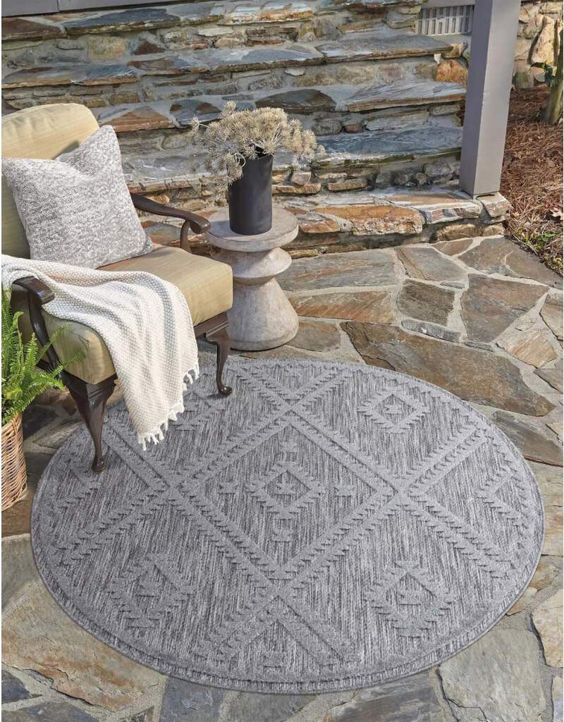 Carpet City Teppich »In-& Outdoorteppich Santorini 454, 3D-Effekt, Raute-Optik«, rund, 5 mm Höhe, Wetterfest & UV-beständig für Terrasse, Balkon, Küche, Flur von Carpet City