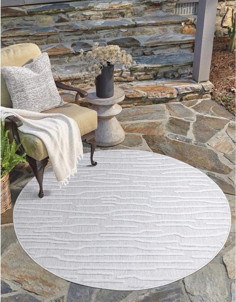 Carpet City Teppich »In-& Outdoorteppich Santorini 450, 3D-Effekt, Gestreift«, rund, 5 mm Höhe, Wetterfest & UV-beständig für Terrasse, Balkon, Küche, Flur von Carpet City