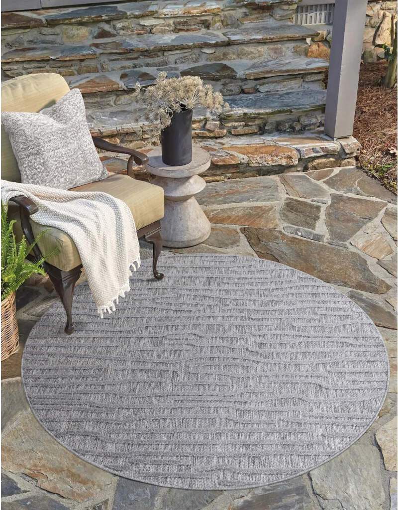 Carpet City Teppich »In-& Outdoorteppich Santorini 450, 3D-Effekt, Gestreift«, rund, 5 mm Höhe, Wetterfest & UV-beständig für Terrasse, Balkon, Küche, Flur von Carpet City