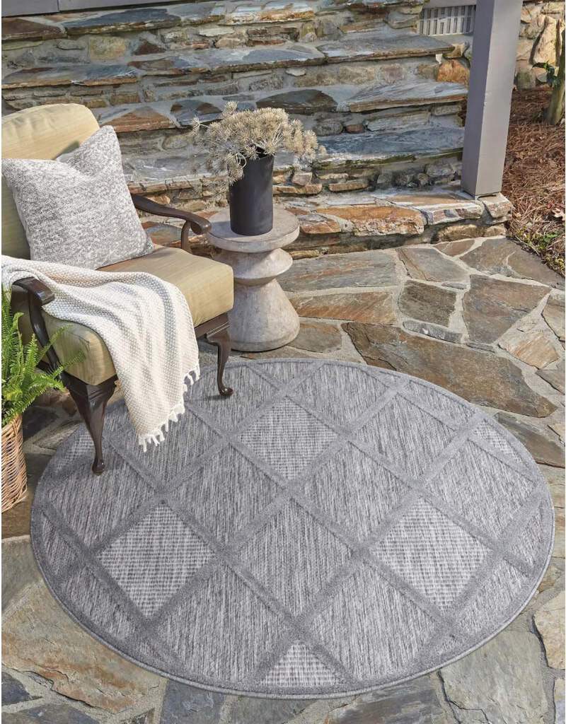 Carpet City Teppich »In-& Outdoorteppich Santorini 457, 3D-Effekt, Raute-Look«, rund, 5 mm Höhe, Wetterfest & UV-beständig für Terrasse, Balkon, Küche, Flur von Carpet City