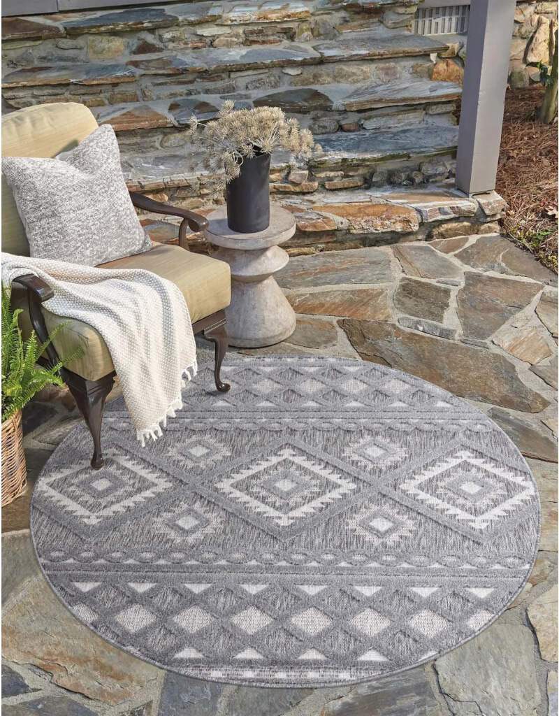 Carpet City Teppich »In-& Outdoorteppich Santorini 435, 3D-Effekt, Boho-Look«, rund, 5 mm Höhe, Wetterfest & UV-beständig für Terrasse, Balkon, Küche, Flur von Carpet City