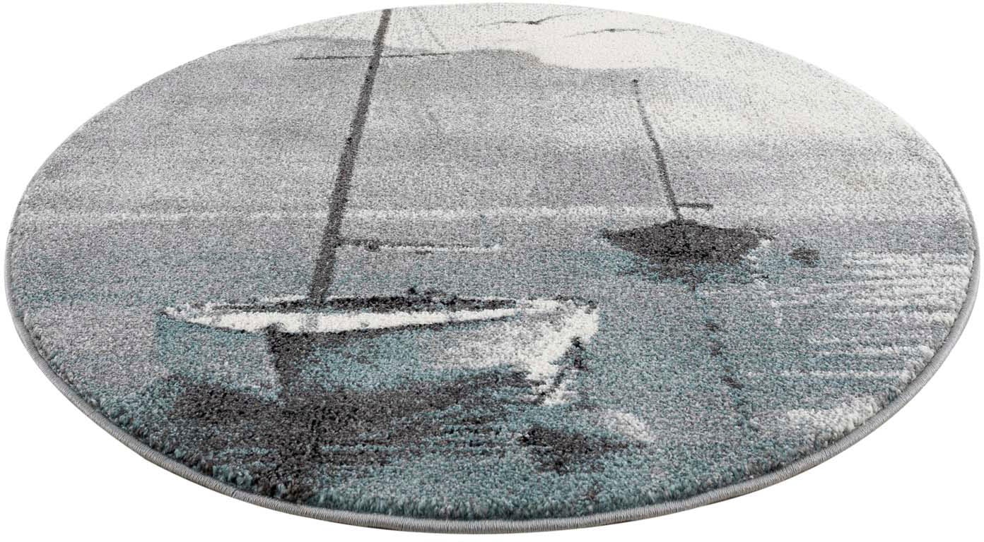 Carpet City Teppich »Savanna 9368«, rund, Flachflor, mit Segelboot, Grau von Carpet City