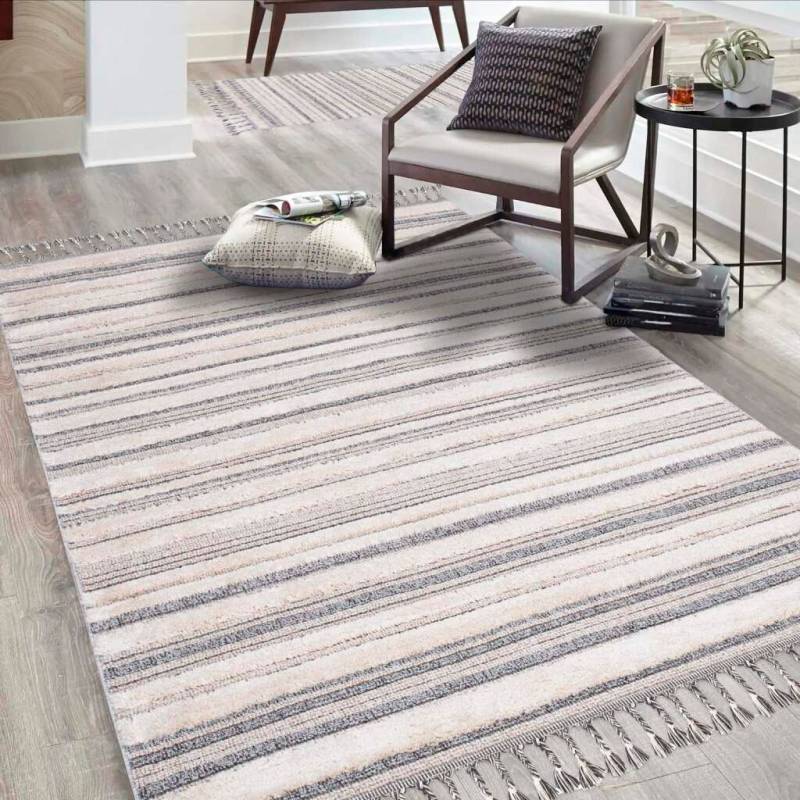 Carpet City Teppich »Valencia 807«, rechteckig, Boho-Stil, Gestreift, 3D-Effekt, mit Fransen, Sisal von Carpet City