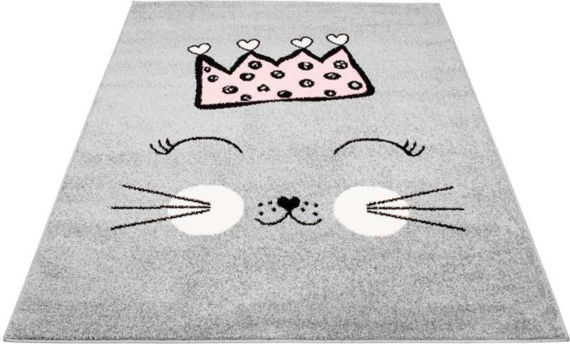 Carpet City Kinderteppich »Bubble Kids 1331«, rechteckig, 11 mm Höhe, Spielteppich, Katze, Krone, Weicher Flor, Pflegeleicht, Kinderzimmer von Carpet City