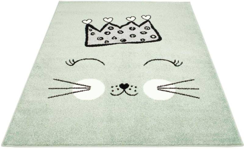 Carpet City Kinderteppich »Bubble Kids 1331«, rechteckig, 11 mm Höhe, Spielteppich, Katze, Krone, Weicher Flor, Pflegeleicht, Kinderzimmer von Carpet City