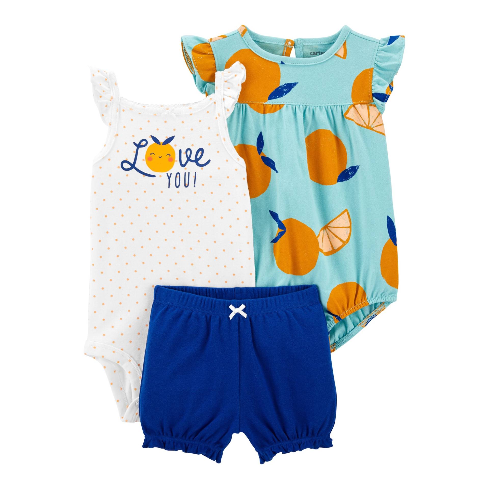 3-tlg. Set Body Flügelarm, Body ohne Arm und Shorts Orangen von Carter's