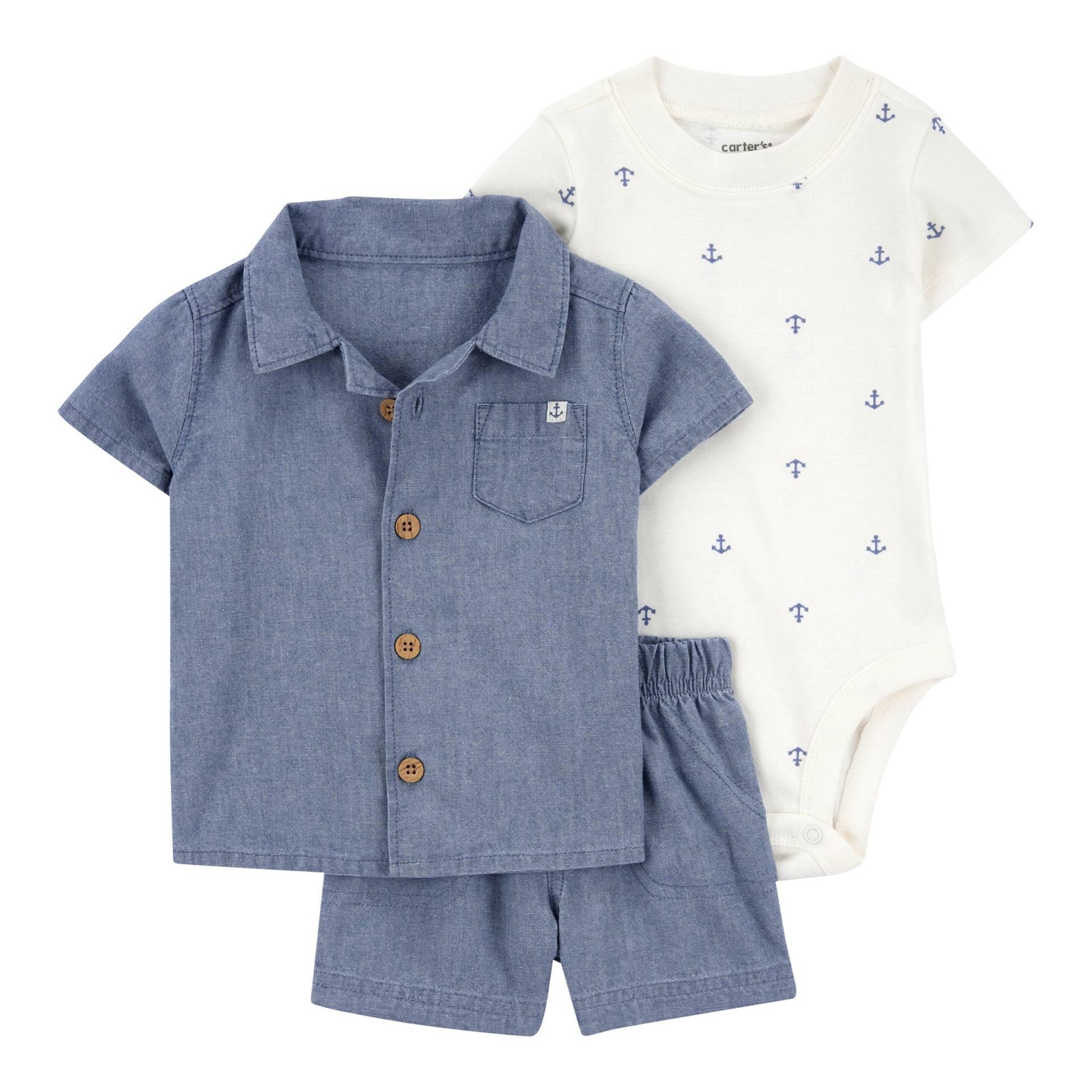 3-tlg. Set Body kurzarm, Chambray-Hemd und Shorts Anker von Carter's