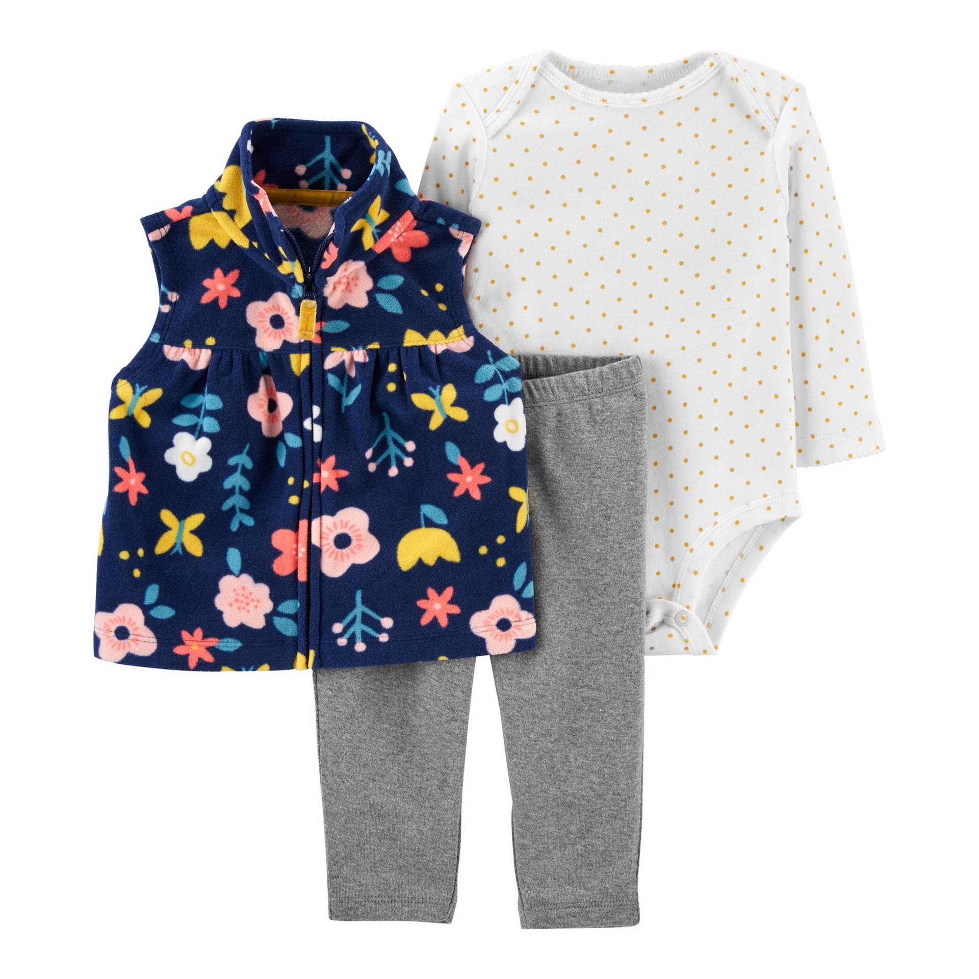 3-tlg. Set Body langarm, Fleeceweste und Leggings Blumen von Carter's