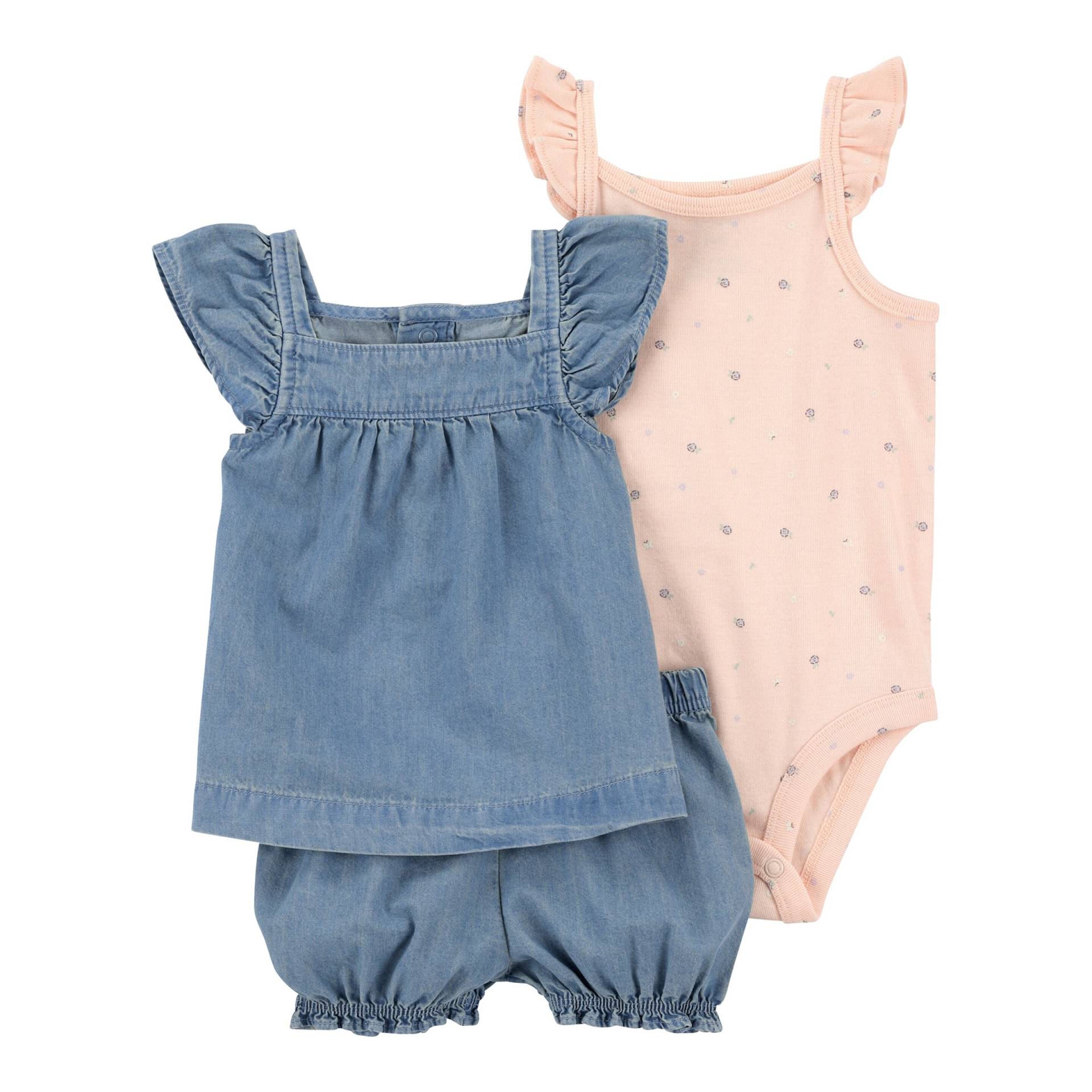 3-tlg. Set Body ohne Arm, Chambray-Top Flügelarm und Shorts Blumen von Carter's