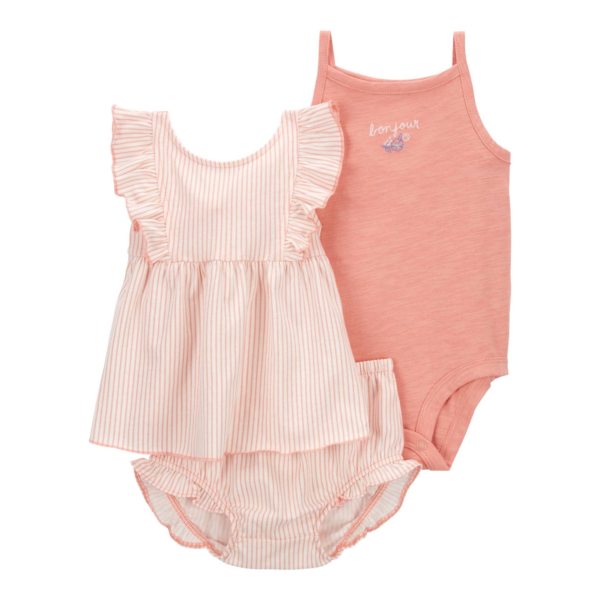 3-tlg. Set Body ohne Arm, Kleid Flügelarm und Shorts Ringel Rüsche von Carter's