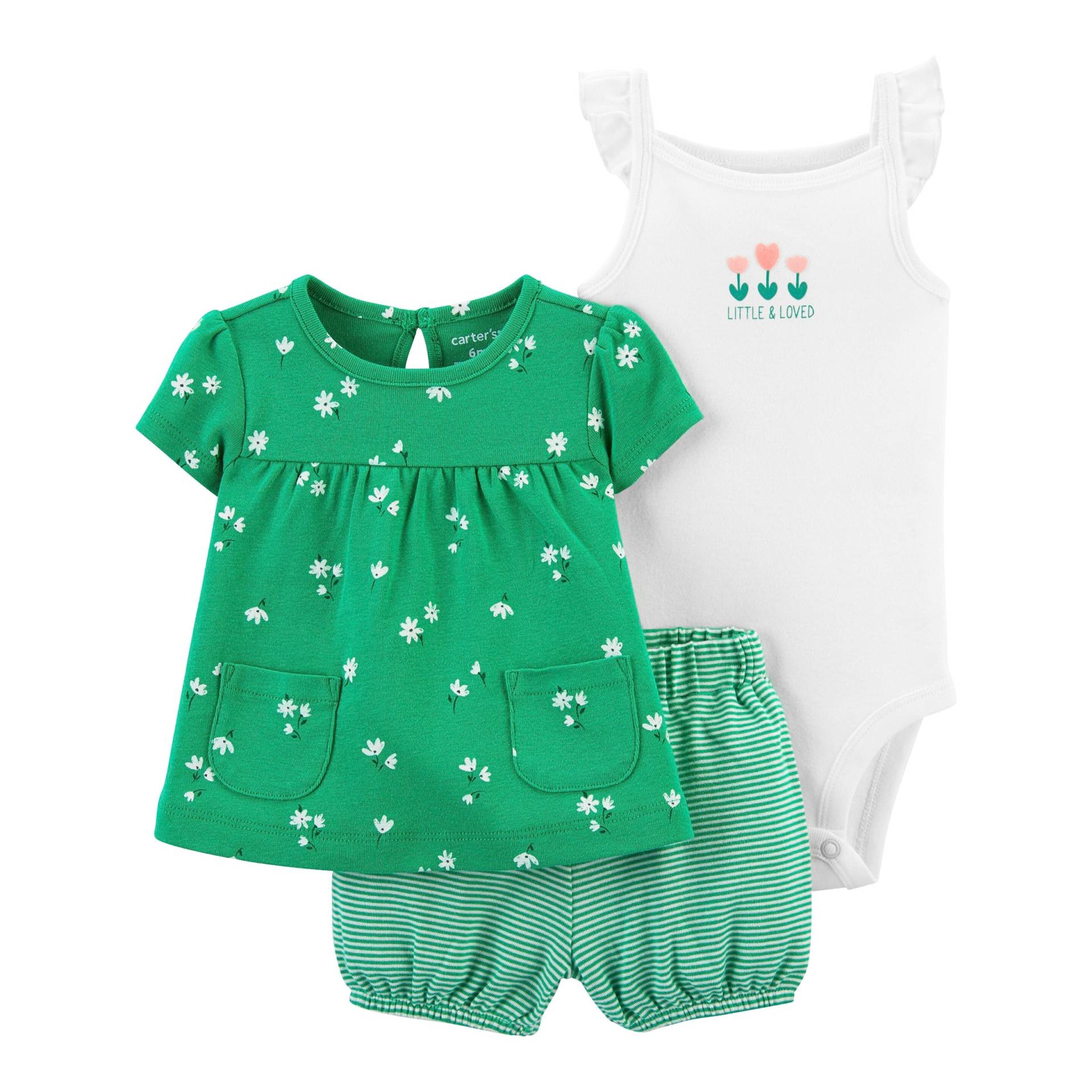 3-tlg. Set Body ohne Arm, Kleid kurzarm und Shorts Blumen von Carter's