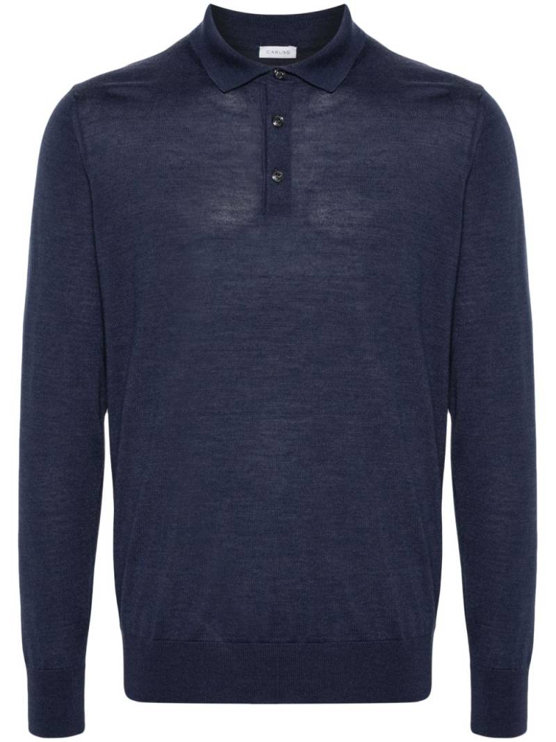 Caruso long-sleeve fine-knit polo shirt - Blue von Caruso