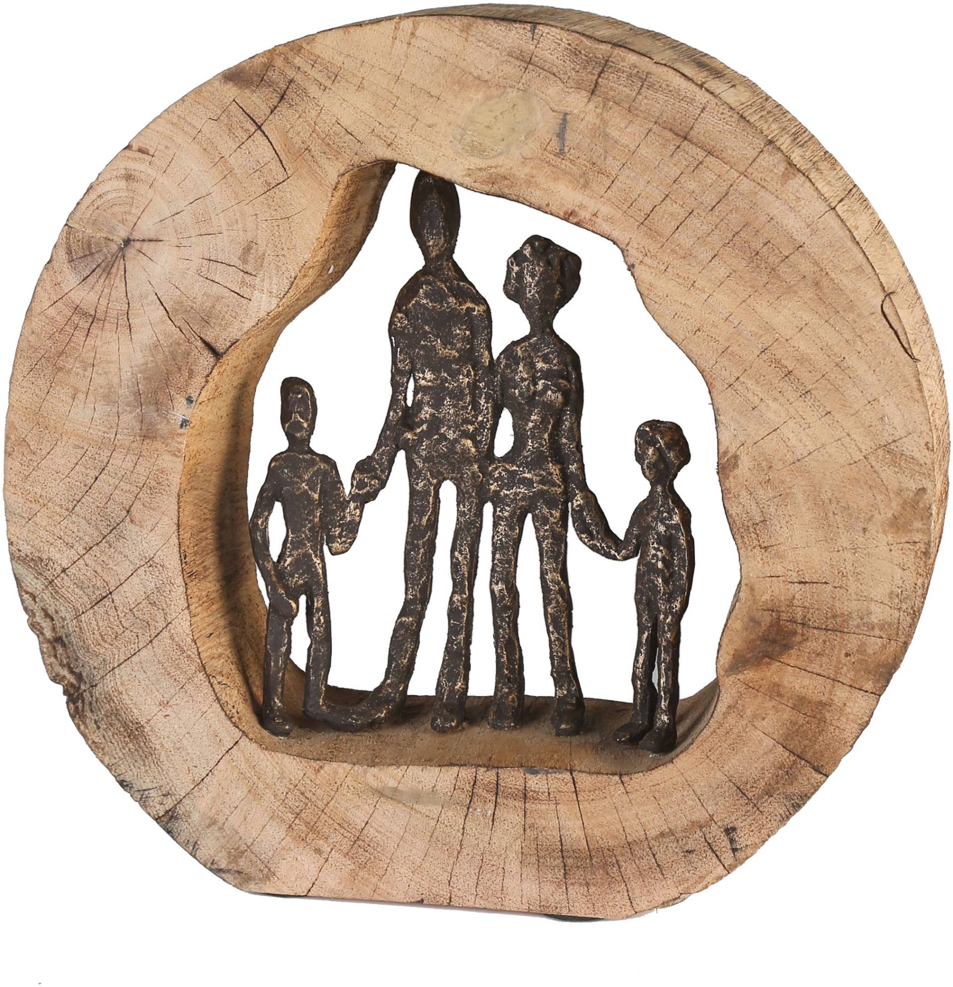 Casablanca by Gilde Dekofigur »Skulptur Familie«, Dekoobjekt, Höhe 28 cm, aus Metall und Holz-Baumscheibe, Wohnzimmer von Casablanca by Gilde