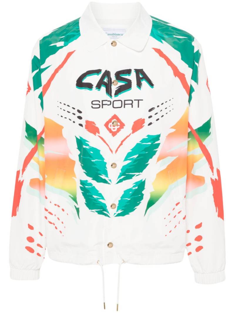 Casablanca PRINTED NYLON MENS PRINTED COACH JACKET CASA MOTO WHITE von Casablanca