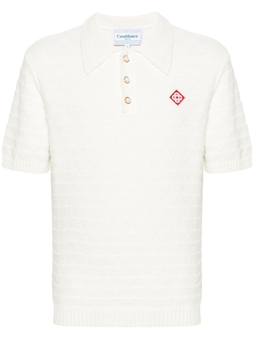 Casablanca logo-appliqué bouclé polo shirt - White von Casablanca