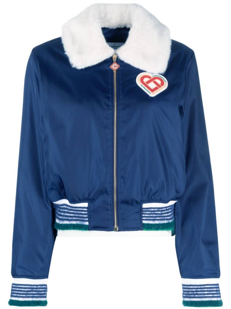 Casablanca logo-patch faux fur-collar jacket - Blue von Casablanca