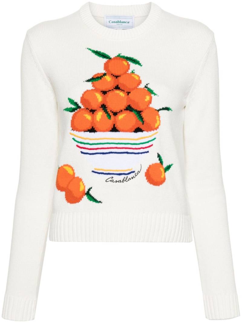 Casablanca patterned intarsia-knit cotton jumper - White von Casablanca