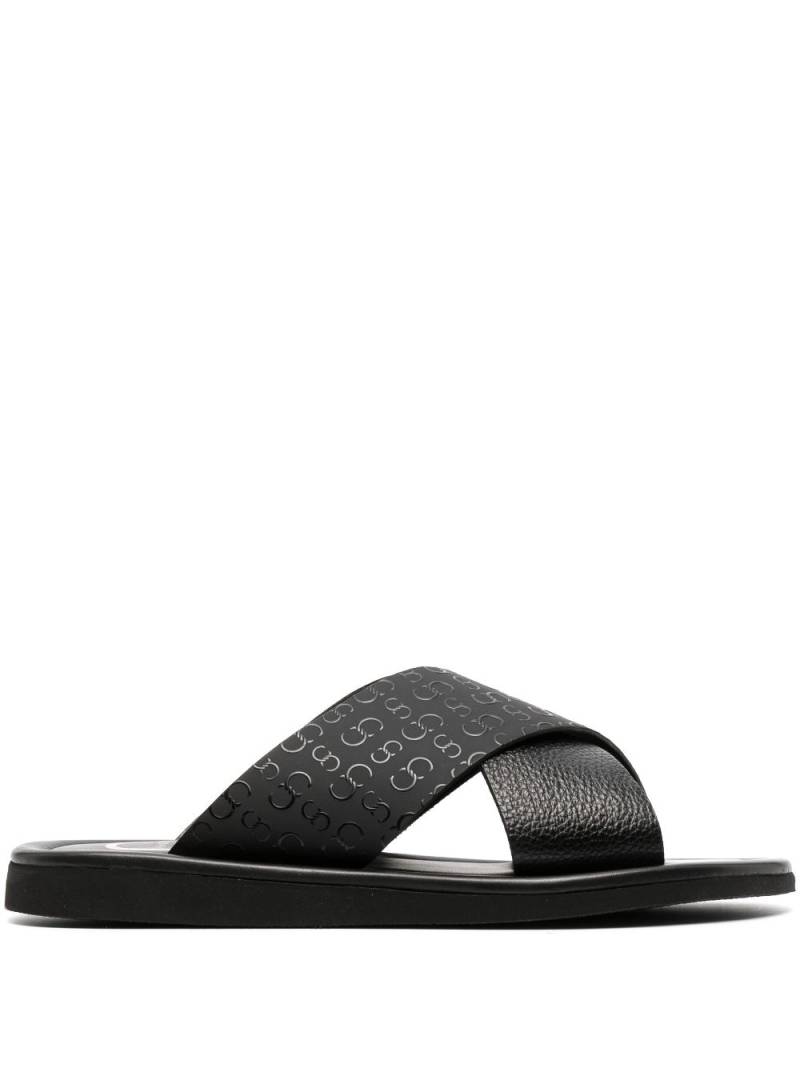 Casadei embossed-monogram leather slides - Black von Casadei