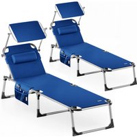 Sonnenliege Malta 2er-Set Blau 210x61x35cm Alu Sonnendach von Casaria®