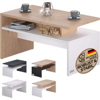 Couchtisch Sacramento Weiß/Eiche 92x50x47cm von Casaria®