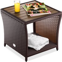 Polyrattan Beistelltisch Braun 40x45x45cm Akazienholz von Casaria®