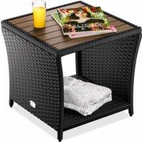 Polyrattan Beistelltisch Schwarz 40x45x45cm Akazienholz von Casaria®