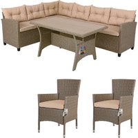 Polyrattan Ecklounge Creme/Beige inkl 2 Stühlen von Casaria®