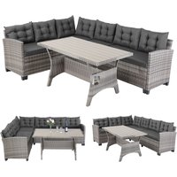 Polyrattan Ecklounge Lissabon Grau/Anthrazit inkl Kissen von Casaria®