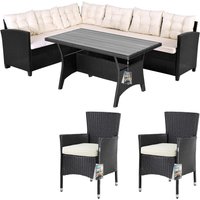 Polyrattan Ecklounge Lissabon Schwarz/Creme inkl. 2 Stühlen von Casaria®