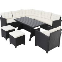 Polyrattan Ecklounge Schwarz/Creme inkl Kissen von Casaria®