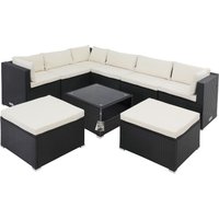 Polyrattan Ecklounge XXL Schwarz/Creme inkl Kissen von Casaria®