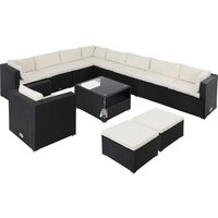 Polyrattan Ecklounge XXXL Schwarz/Creme inkl Kissen von Casaria®