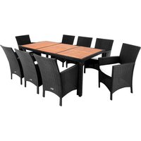 Polyrattan Garten-Sitzgruppe Rom 9-tlg Schwarz Akazienholz von Casaria®