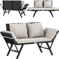 Polyrattan Gartenbank Schwarz/Creme 176x56x81cm von Casaria®