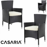 Polyrattan Gartenstuhl 2er-Set Schwarz/Creme stapelbar von Casaria®