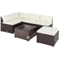 Polyrattan Ecklounge Braun/Creme dicke Rückenpolster von Casaria®