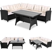 Polyrattan Lounge-Set Schwarz/Creme WPC Tischplatte von Casaria®